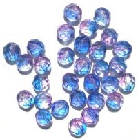 25 8mm Faceted Tri Tone Crystal/Pink/Sapphire Firepolish Beads